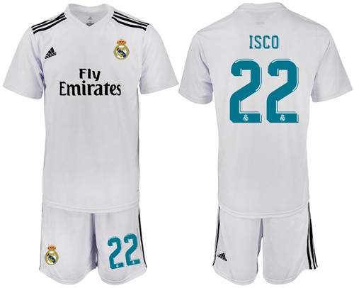Real Madrid #22 Isco White Home Soccer Club Jersey